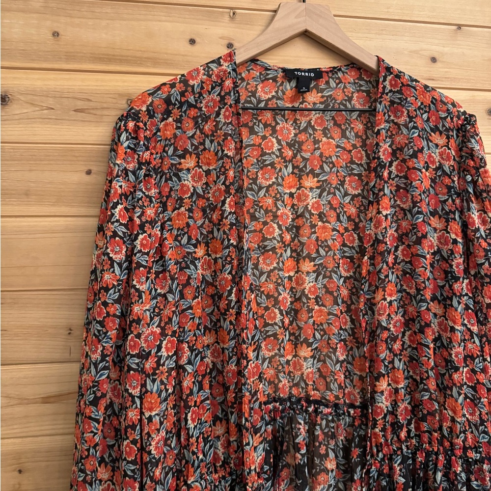 torrid Black and Red Floral High-Low Kimono Dress - Picture 3 of 13